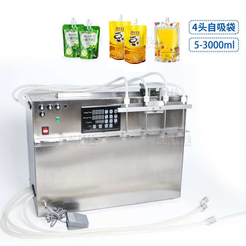 ZONESUN 4/6头自立袋液体灌装机 5-3000ml自吸嘴袋螺蛳粉椰汁罐装