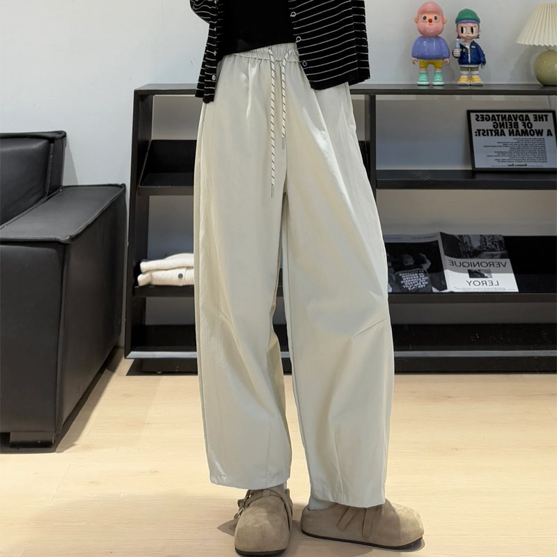 杏色气球裤女夏季薄款大码胖mm梨形身材遮胯显瘦哈伦阔腿休闲裤子