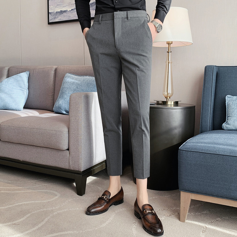 夏季新款时尚九分西裤男修身小脚9分休闲裤子男韩版潮流帅气百搭