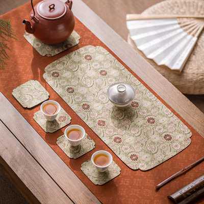 知舍茶席云松茶席织造手工布艺桌旗中国传统色传统纹样双面印花