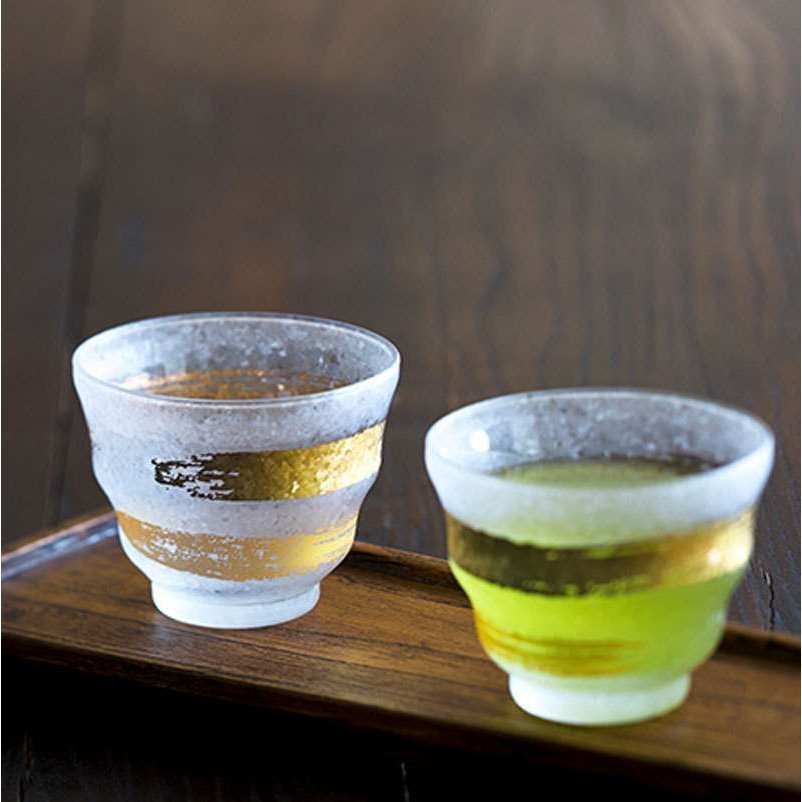 ADERIA清酒杯日本进口石塚硝子玻璃杯日式茶杯手作金箔威士忌酒杯