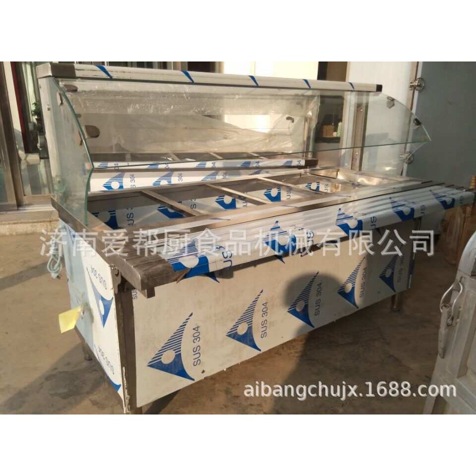商用不锈钢售饭台电热保温台带玻璃罩快餐台五格六格售饭盒汤池