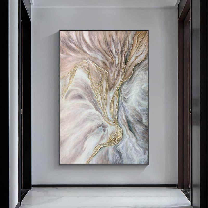 大芬纯手绘油画金箔肌理画现代客厅玄关过道装饰画简约抽象挂画