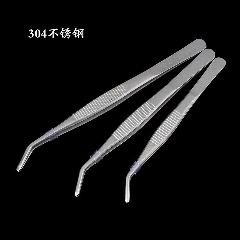 304不锈钢镊子钝头敷料镊圆头带齿夹子长度12.5-30cm钳子直头工具
