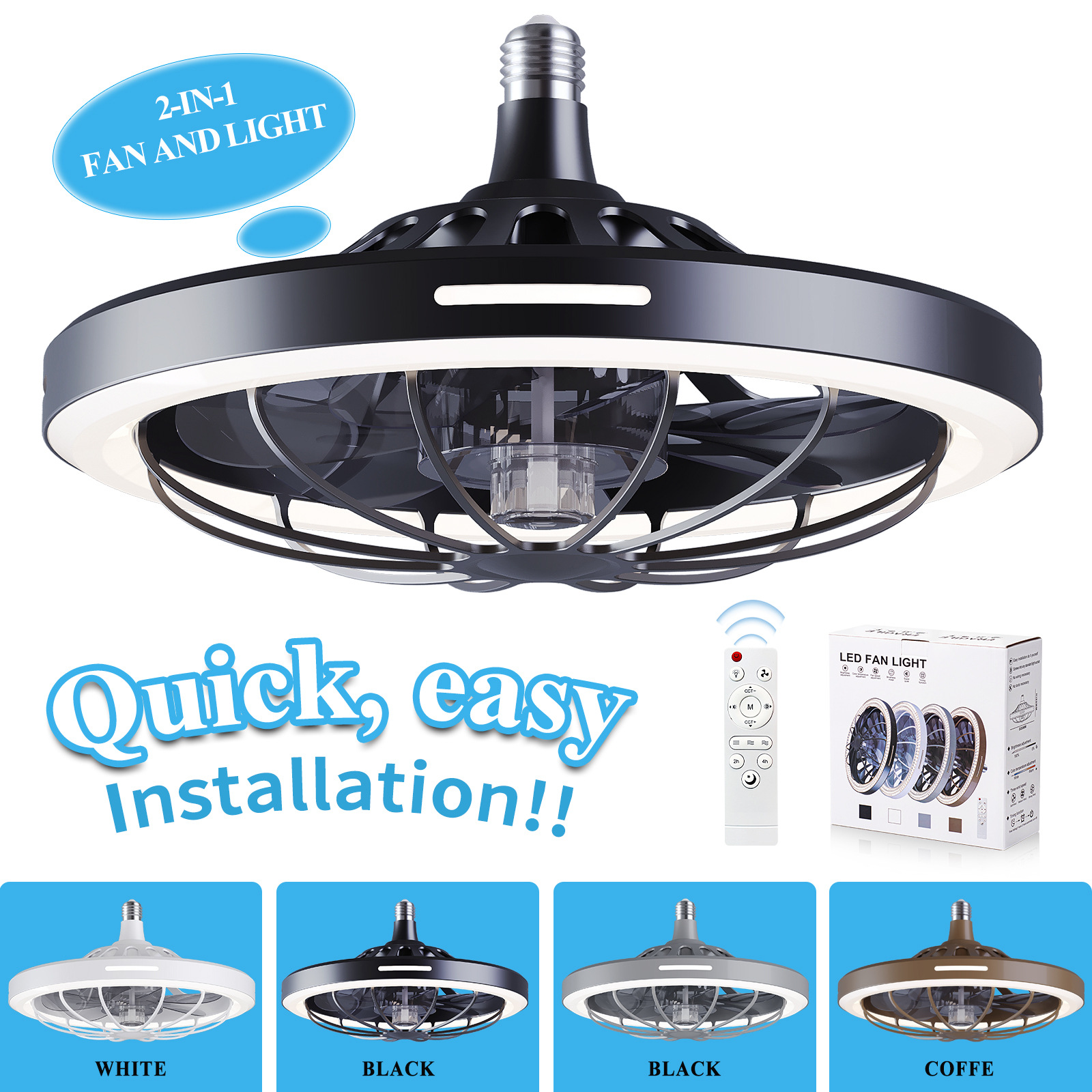 亚马逊跨境新款LED蓝牙风扇灯简约三色变光吸顶风扇灯厂家直销