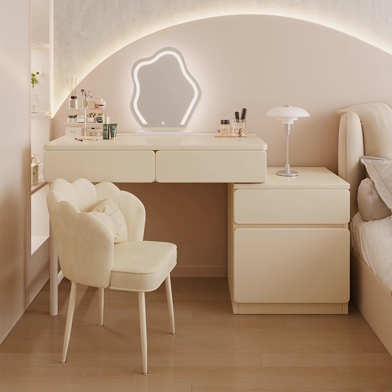 奶油风梳妆台床头柜一体桌子卧室简约现代化妆台女生主卧化妆斗柜