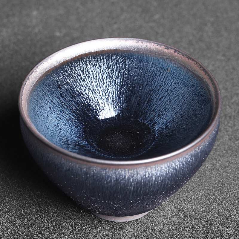建阳建盏杯主人杯手工铁胎兔毫茶具茶杯银毫束口大茶壶黑釉