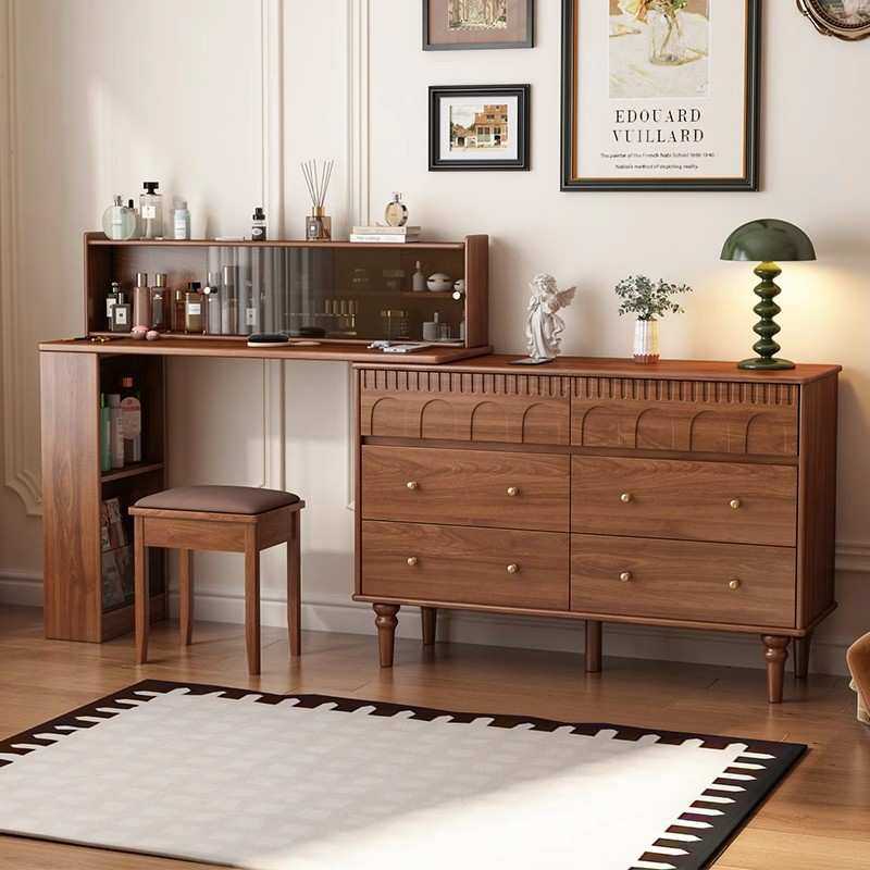 全实木梳妆台斗柜一体小户型卧室简约中古伸缩转角化妆桌2026新款,3C数码配件,USB灯,淘宝优惠券,粉丝福利购,淘宝优惠卷