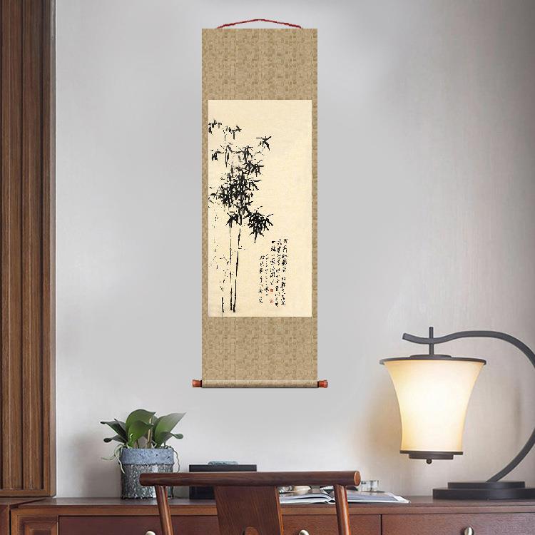 清郑板桥竹子2墨竹图挂轴卷轴花鸟画名画复制品玄关画名人字画