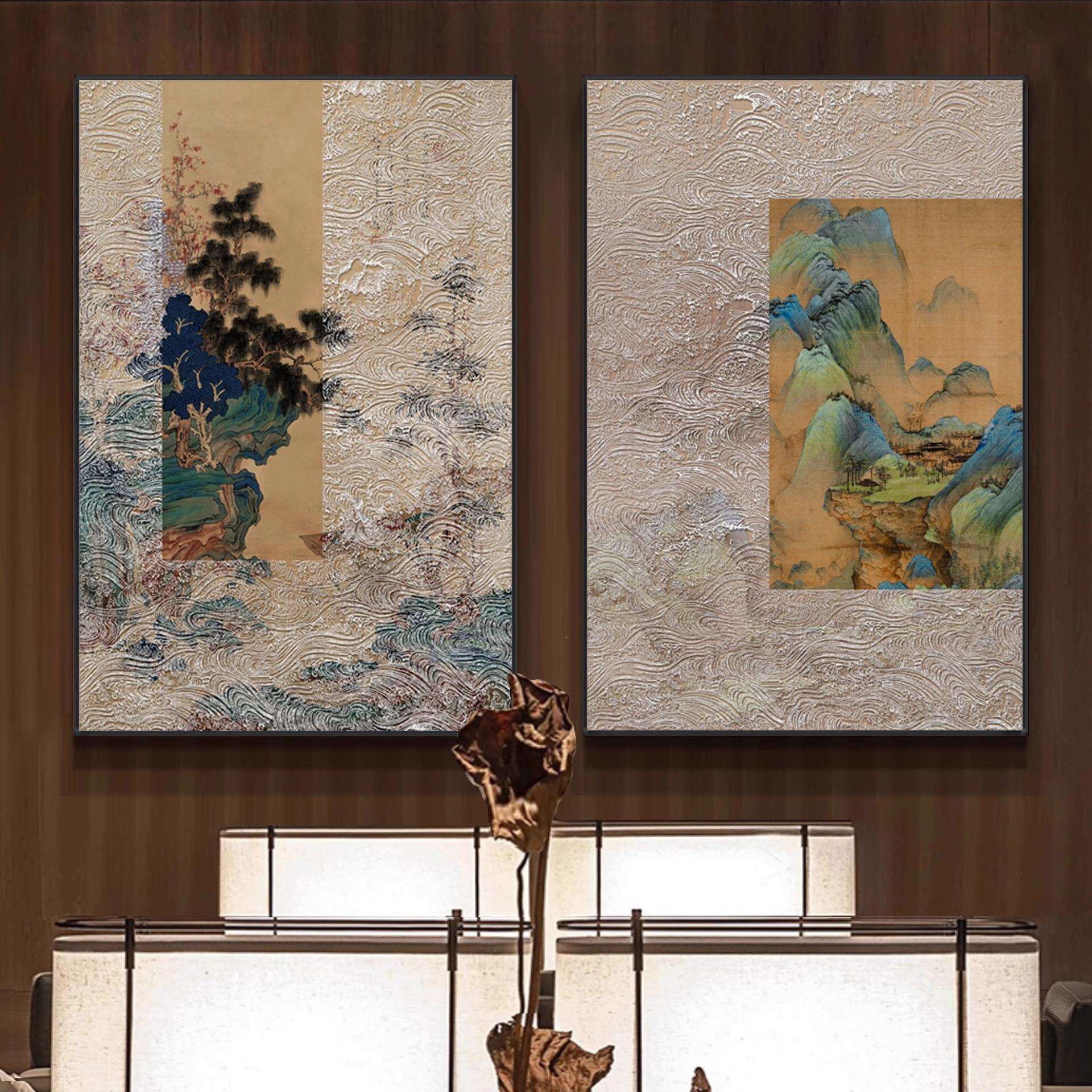 国风入户玄关高档山水肌理感挂画书房客餐厅别墅新中式轻奢装饰画