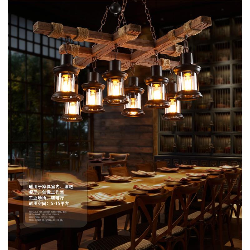 美式乡村铁艺麻绳装饰灯复古工业风餐厅客厅主题酒吧网咖船木吊灯