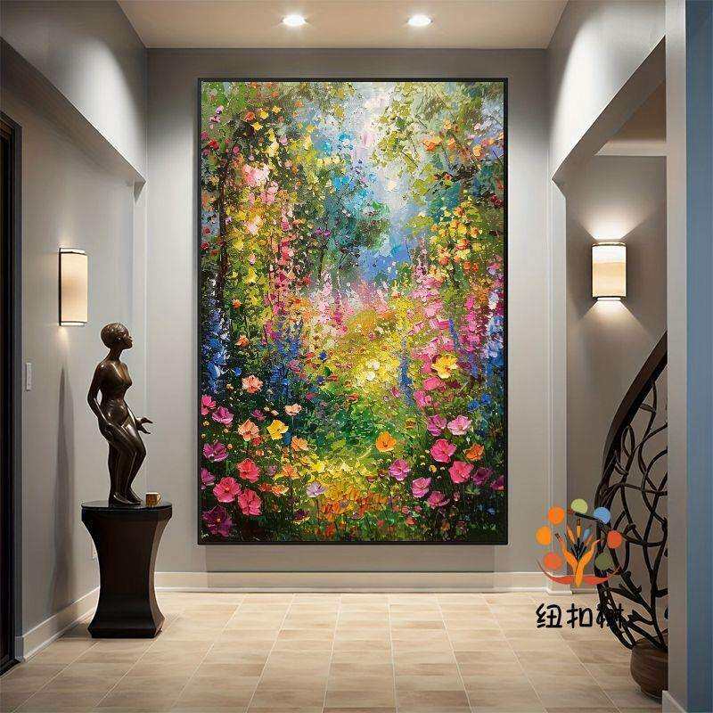 莫奈的花园简约北欧挂画客厅抽象手绘喷绘油画艺术卧室装饰画玄关