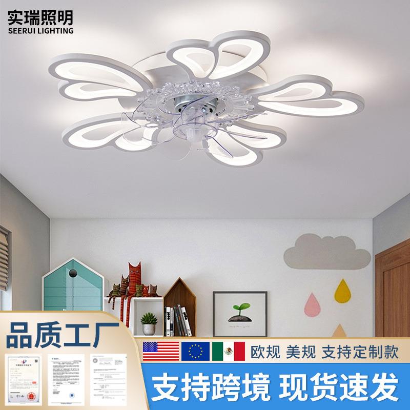 跨境110V风扇灯简约现代卧室吊扇灯客厅灯蝴蝶款电扇谷歌风扇灯