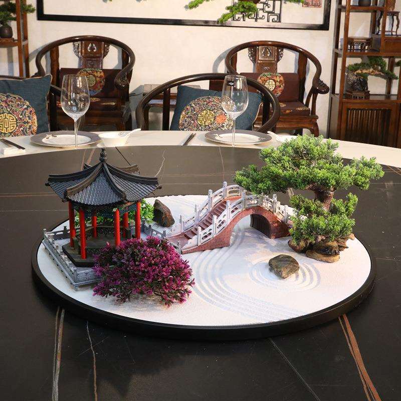 酒店饭店餐桌花饭桌中间花瓶盆景圆桌转盘摆设工艺品园林设计装饰