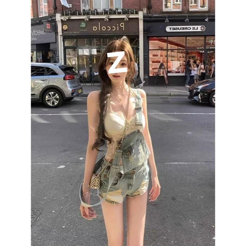 纯欲牛仔背带裤女2025新款夏薄款小个子洋气减龄修身显瘦阔腿短裤