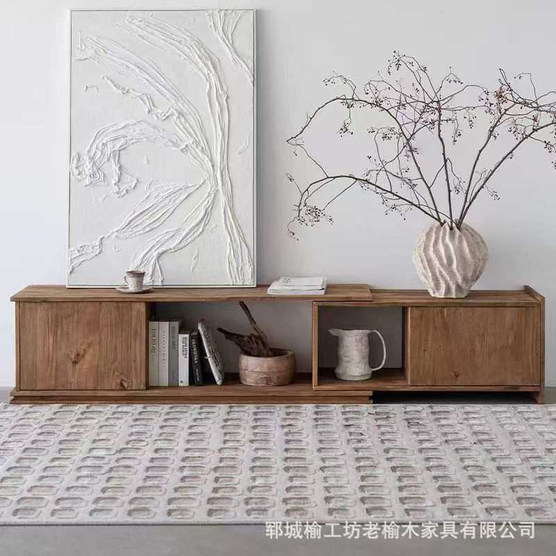 老榆木电视柜客厅靠墙矮柜收纳储物柜带抽屉实木民宿边柜简易家具,3C数码配件,USB灯,淘宝优惠券,粉丝福利购,淘宝优惠卷