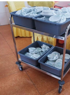 移动不锈钢餐车三层小推车商用收餐车收碗车餐厅送餐车饭堂摆E18