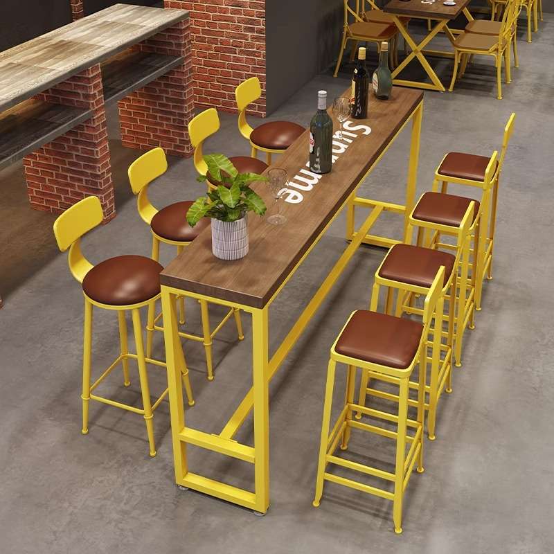 实木吧台桌椅组合美式酒吧靠墙高脚桌餐厅餐吧长条桌家用阳台窄桌