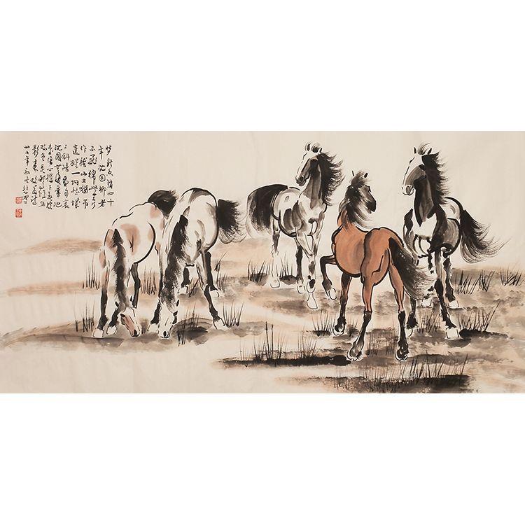 徐悲鸿纯手绘装饰画国画水墨画房间画客厅画玄关画马动物画壁画