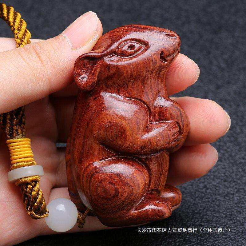 黄花梨木根雕十二生肖鼠牛虎兔蛇马羊猴鸡狗猪随身手把挂件文玩男
