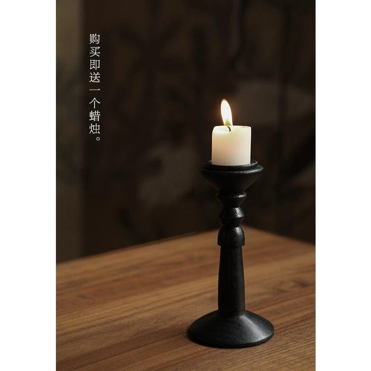 大相莲花碳化木烛台 复古做旧木质蜡烛台 餐厅茶室氛围感装饰摆件