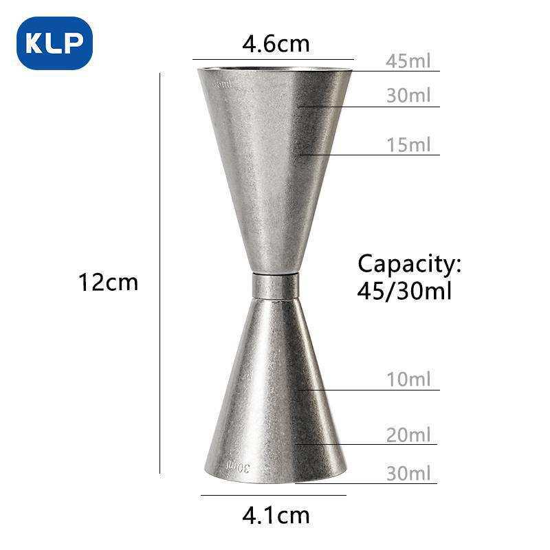 KLP瘦腰圆环雪花银色量杯30/45ml震光内壁有清晰刻度和标注盎司器