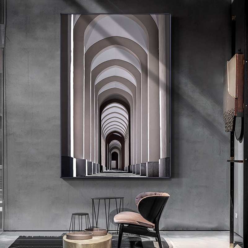 现代工业风客厅装饰画简约玄关过道走廊挂画欧式建筑空间大气壁画