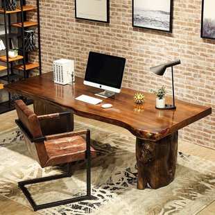 全实木大板办公桌老板桌整板电脑桌原木不规则茶室泡茶桌会议书桌