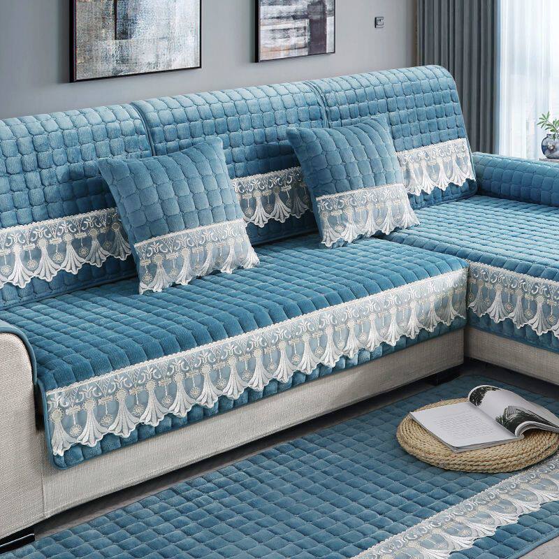 冬季加厚沙发垫罩巾防滑毛绒实木靠背巾布艺万能套坐垫子通用全包