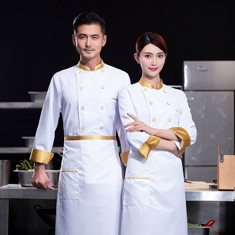 西餐厅牛排店服务员工作服长袖酒店饭店食堂厨房秋冬季厨师服男女
