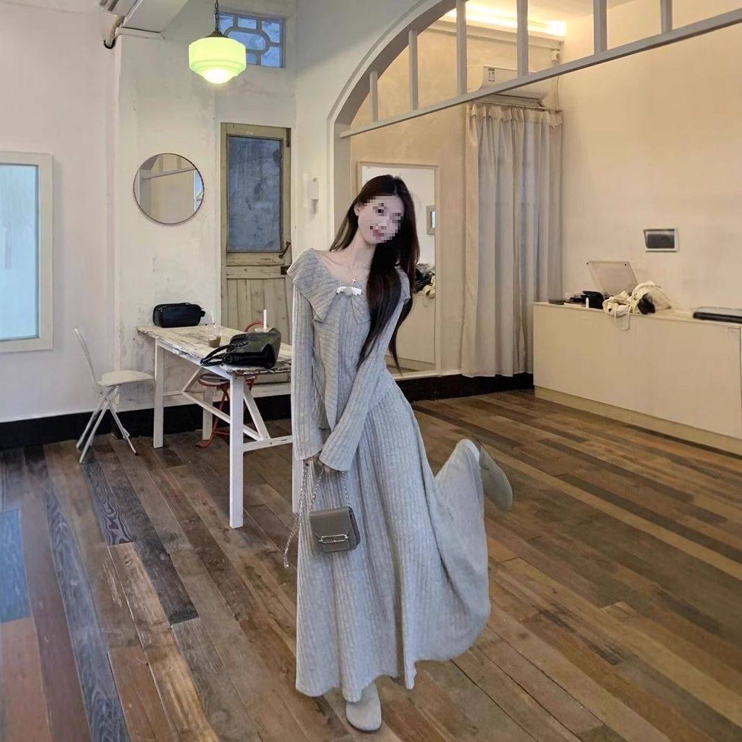 甜美时尚套装设计感不规则针织毛衣高腰半身长裙春秋女两件套减龄