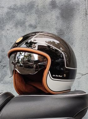 ORZ摩托车复古头盔男女半盔巡航3/4情侣盔踏板小牛夏季个性3C认证