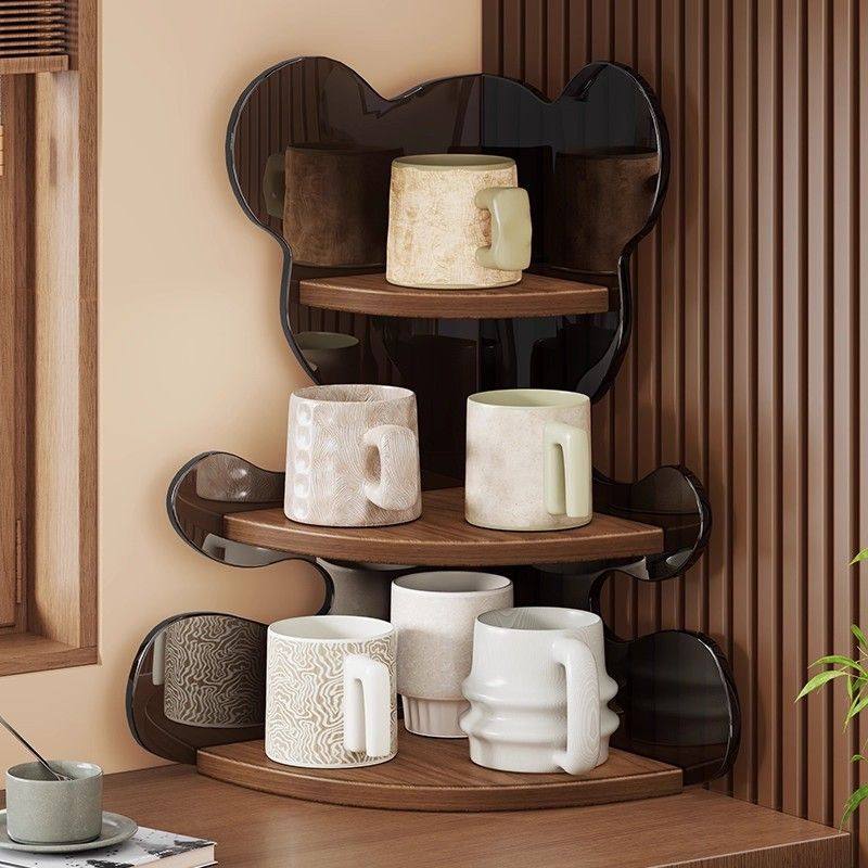 杯子收纳置物架餐桌边转角咖啡杯展示架轻奢高级感吧台茶杯收纳柜