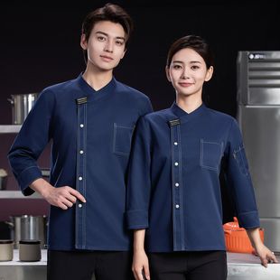 字母双线餐饮透气厨师工作服长袖烘焙蛋糕店酒店茶楼秋冬工衣套装