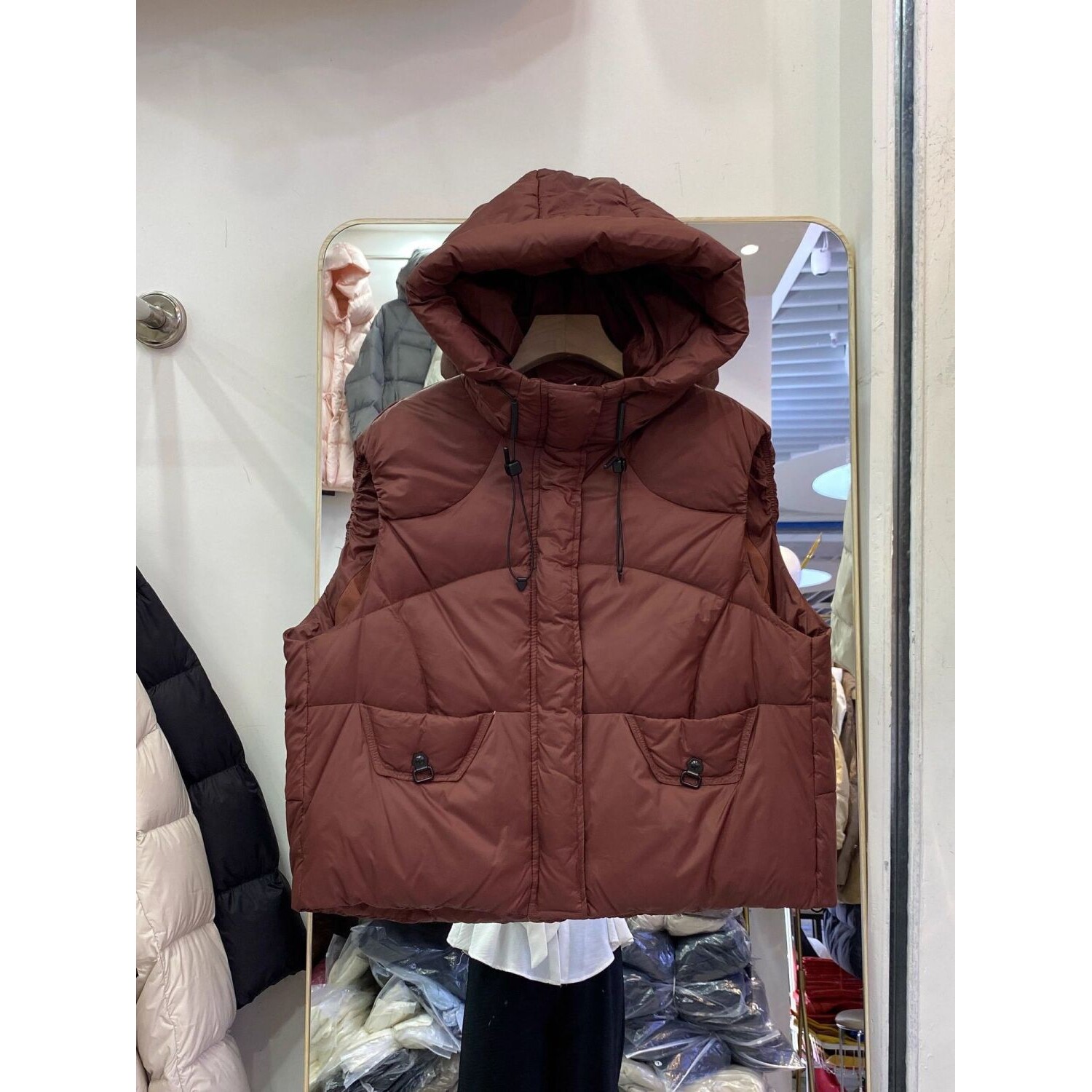 欧货站宽松韩版百搭显瘦连帽加厚羽绒棉服坎肩上衣斤大码胖