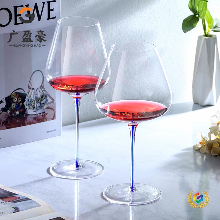 ?水晶玻璃高脚杯红领结色料红酒杯轻奢大肚酒店勃艮第杯
