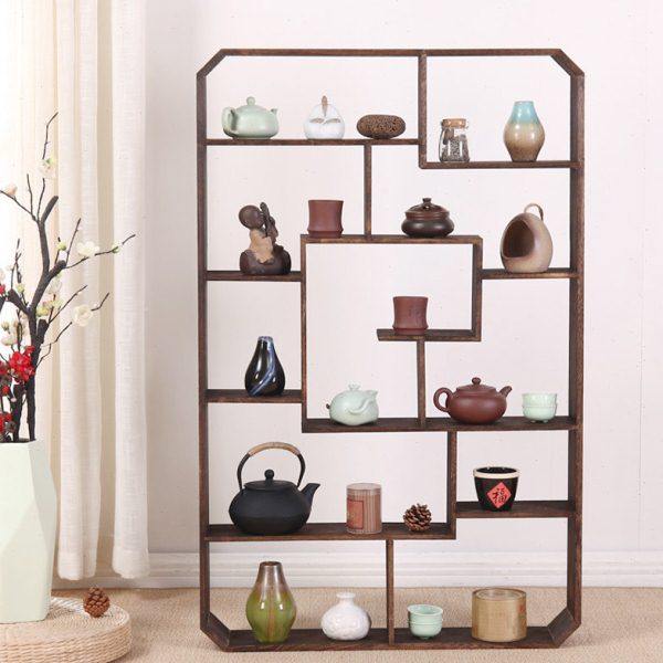 异形烧桐实木多宝阁摆架茶室紫砂壶茶具收纳架古董收藏家用置物架