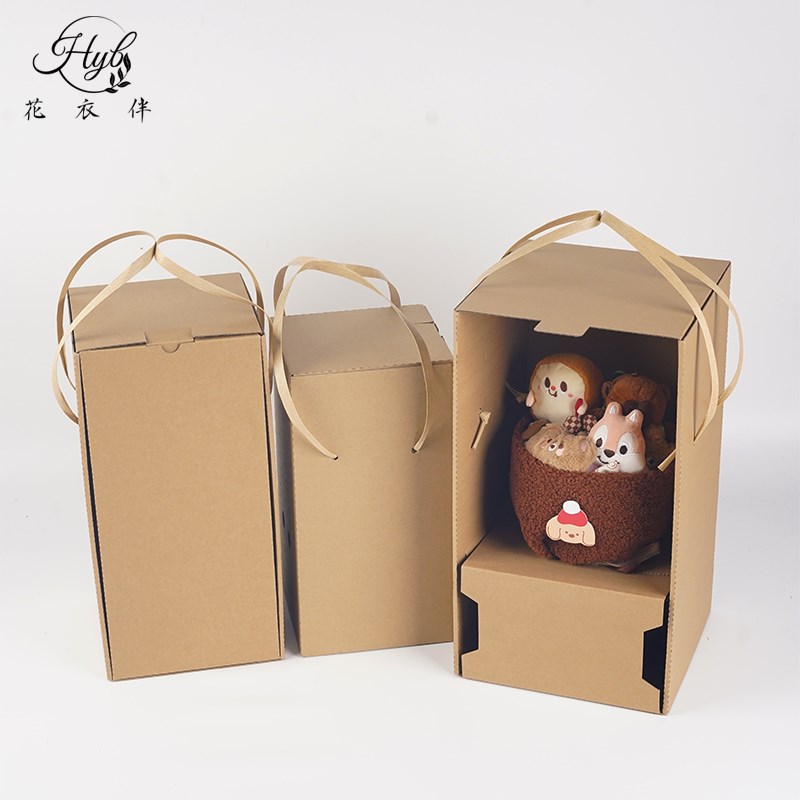 2024新款鲜花束抱抱r桶防摔手提鲜花打包盒加厚牛皮护花盒礼品装