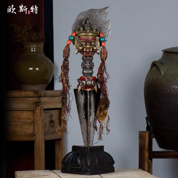 60全高金刚铁杵尼泊尔实木底座普巴用品飘带金刚做旧佛具橛cm宝宝