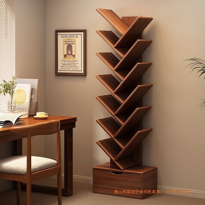 实木书架创意树形落地置物架家用客厅收纳架墙角书柜儿童储物柜子