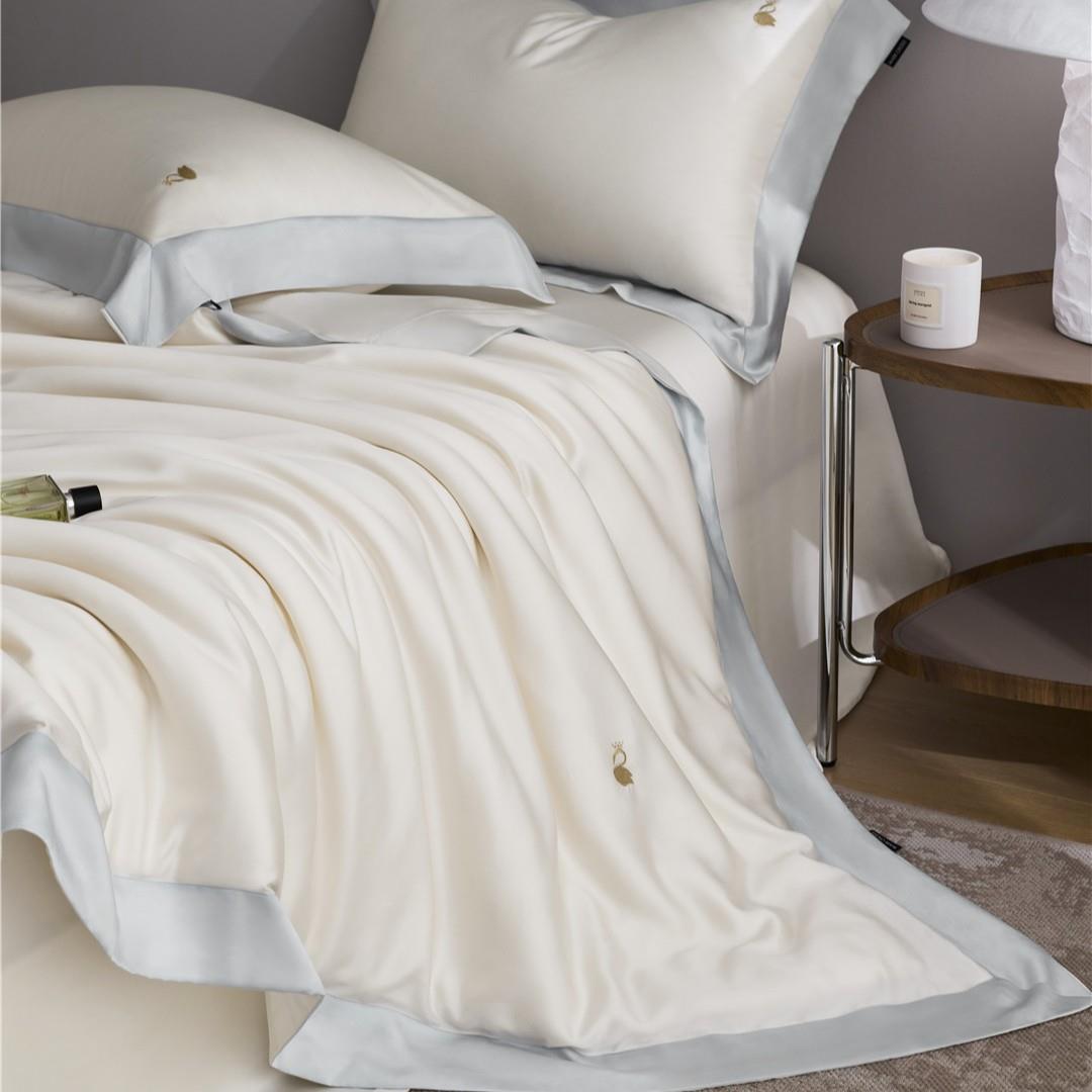 轻奢母婴超细旦LF兰精天丝四件套莱赛尔刺绣被套床单轻奢裸睡床品