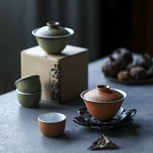 景德镇手工盖碗橘色系列套装泡茶碗日式诧寂风薄胎陶艺个性陶瓷茶