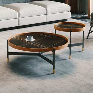 北欧岩板茶几组合 家用小户型办公室创意茶桌客厅大理石子母茶几