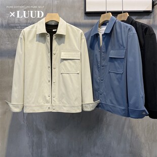 LUUD 早春时尚简约纯色翻领夹克男韩版潮流通勤休闲微阔短款外套