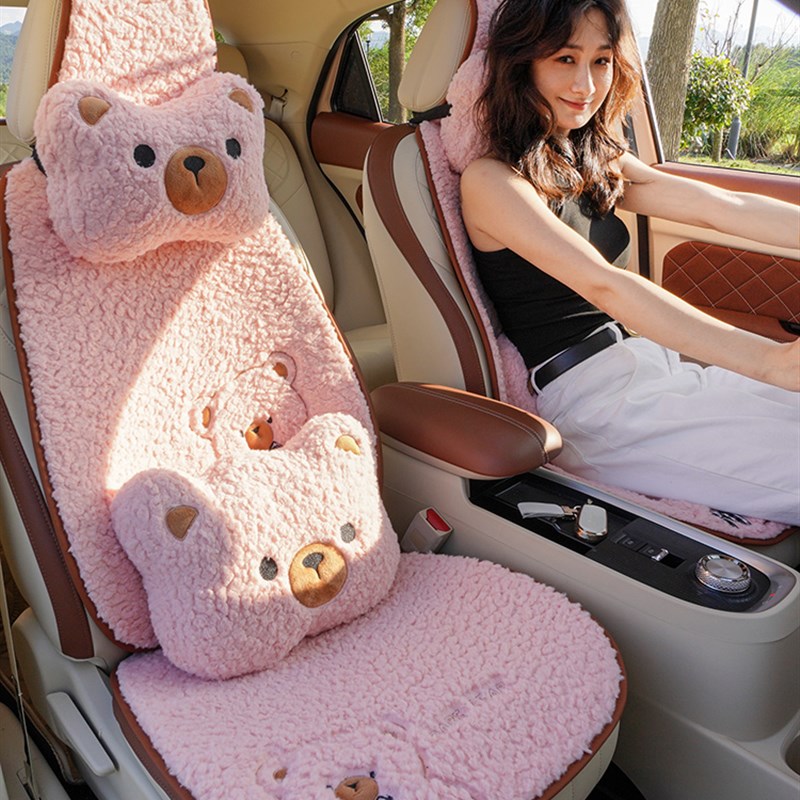 新款汽车坐垫冬天保暖短毛绒座垫冬季H半包坐垫可爱卡通女士座椅