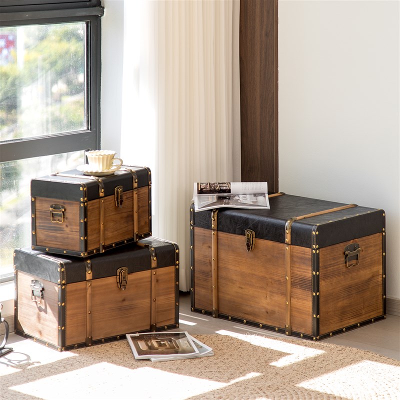 复古木箱a子带锁海盗装饰藏宝箱实木皮箱摆设展示箱橱窗摄影道具