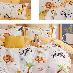 小动物卡通全棉斜纹儿童单件床单纯棉被套幼儿园枕套学生宿舍定做
