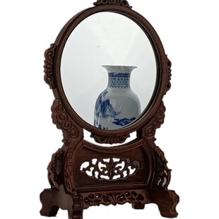 台屏东瓶西镜插屏装饰摆件框鸡翅木字画框子空框红木框架圆形镜子