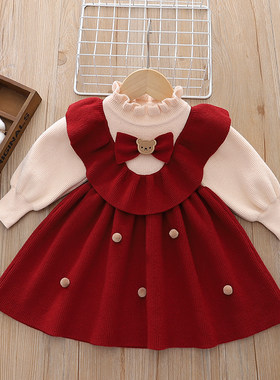 女童洋装女宝宝秋冬装小孩子洋派周岁礼服过年拜年服新年装童装