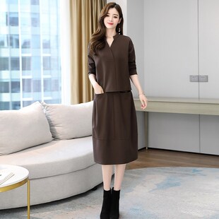 2022年新款 气质洋气妈妈装 连衣裙套装 秋装 半身裙两件套 女休闲时尚